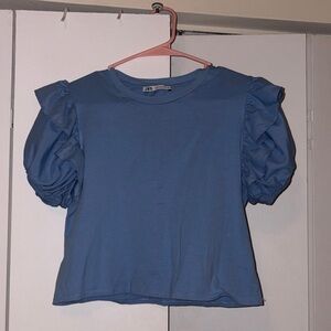 Zara Sky Blue Puff Sleeve Blouse